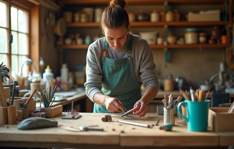 Çeşitli DIY aletleriyle çalışma yapan bir kişi